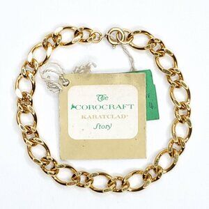 Corocraft Goldtone Chain Link Bracelet 24kt Plated Karatclad Vintage 7 1/4"